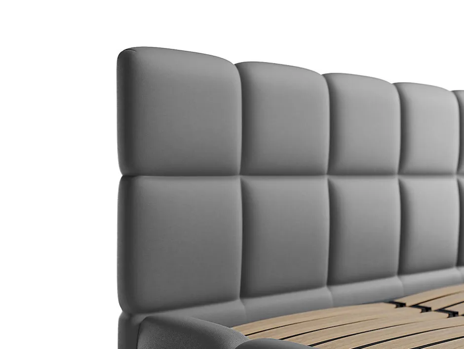 Vente-unique Lit coffre 140 x 190 cm - Tissu effet cuir - Gris - DAMADO