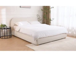 Vente-unique Lit coffre 160 x 200 cm - Tissu bouclette - Blanc + Matelas - VANARI