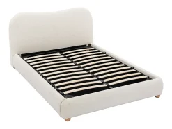Vente-unique Lit coffre 160 x 200 cm - Tissu bouclette - Blanc + Matelas - VANARI