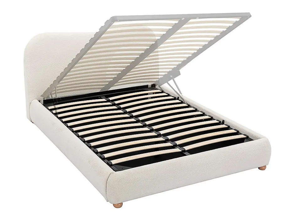 Vente-unique Lit coffre 160 x 200 cm - Tissu bouclette - Blanc + Matelas - VANARI