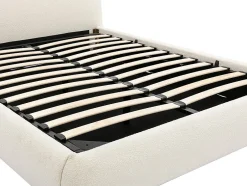 Vente-unique Lit coffre 160 x 200 cm - Tissu bouclette - Blanc + Matelas - VANARI
