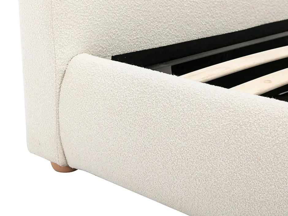 Vente-unique Lit coffre 160 x 200 cm - Tissu bouclette - Blanc + Matelas - VANARI
