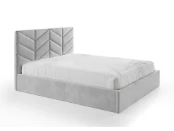 Vente-unique Lit coffre 200 x 200 cm - Tissu texturé - Gris + Matelas - JUSTANI