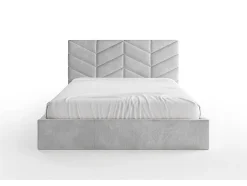 Vente-unique Lit coffre 200 x 200 cm - Tissu texturé - Gris + Matelas - JUSTANI