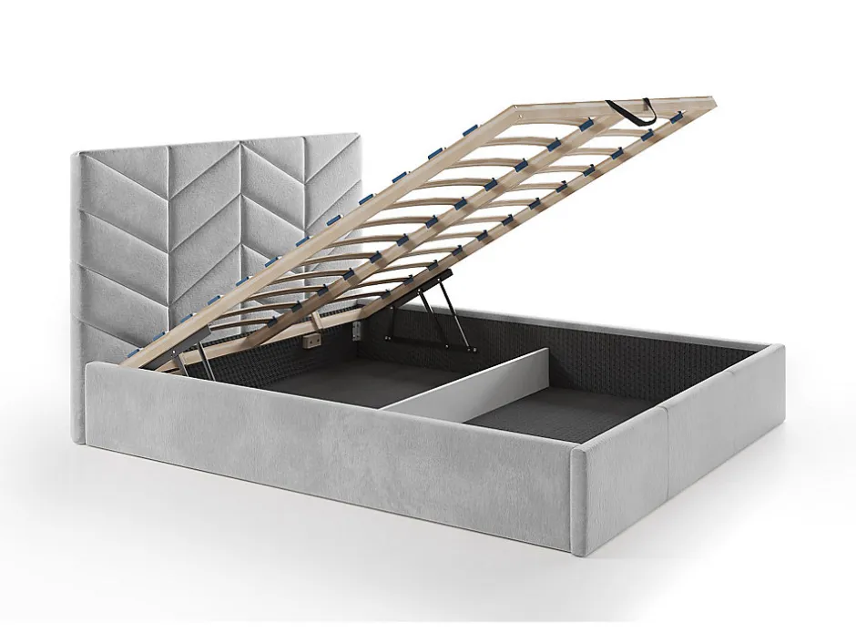 Vente-unique Lit coffre 200 x 200 cm - Tissu texturé - Gris + Matelas - JUSTANI