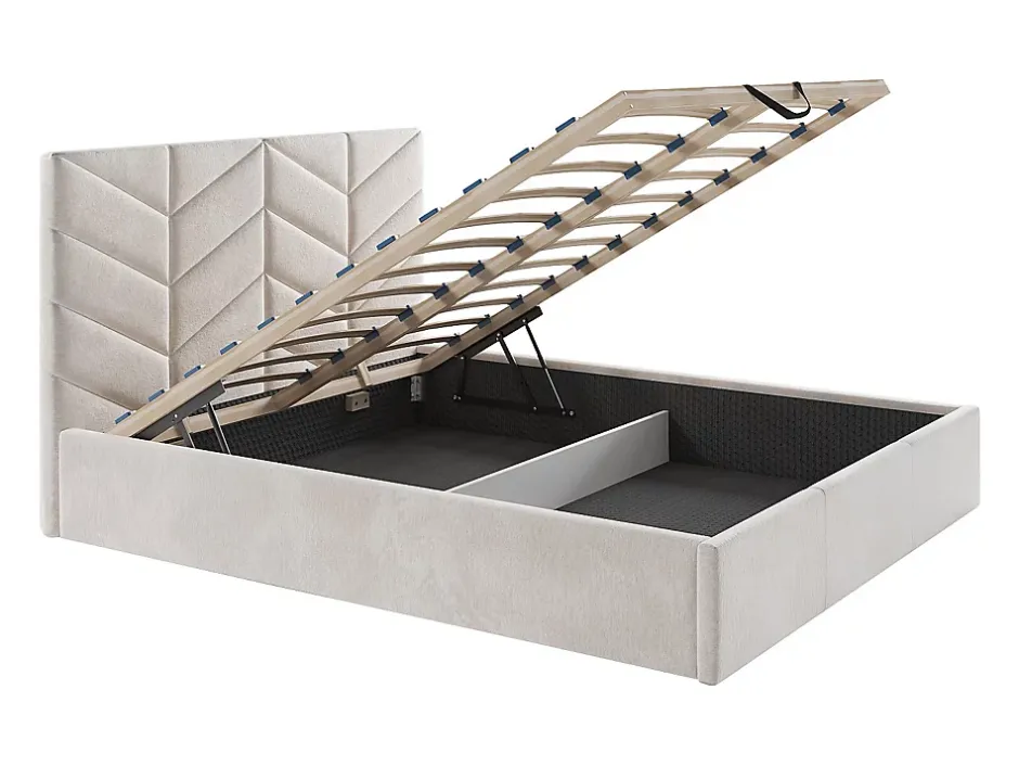 Vente-unique Lit coffre 180 x 200 cm - Tissu texturé - Crème - JUSTANI Discount