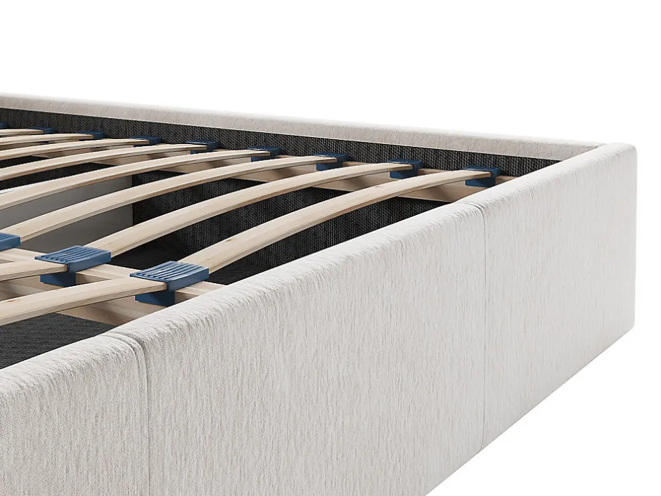 Vente-unique Lit coffre 180 x 200 cm - Tissu texturé - Crème - JUSTANI Discount