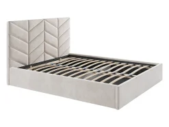 Vente-unique Lit coffre 160 x 200 cm - Tissu texturé - Crème - JUSTANI