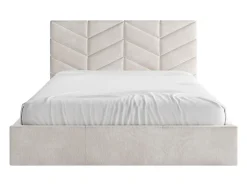 Vente-unique Lit coffre 160 x 200 cm - Tissu texturé - Crème - JUSTANI