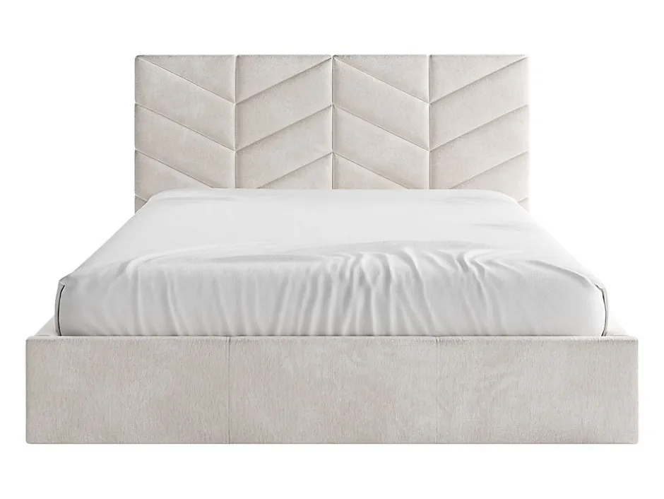 Vente-unique Lit coffre 160 x 200 cm - Tissu texturé - Crème - JUSTANI