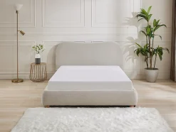 Vente-unique Lit coffre 160 x 200 cm - Tissu - Beige - VANARI