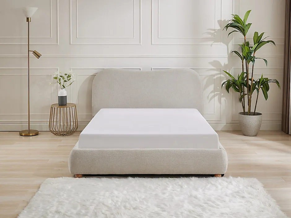 Vente-unique Lit coffre 160 x 200 cm - Tissu - Beige - VANARI