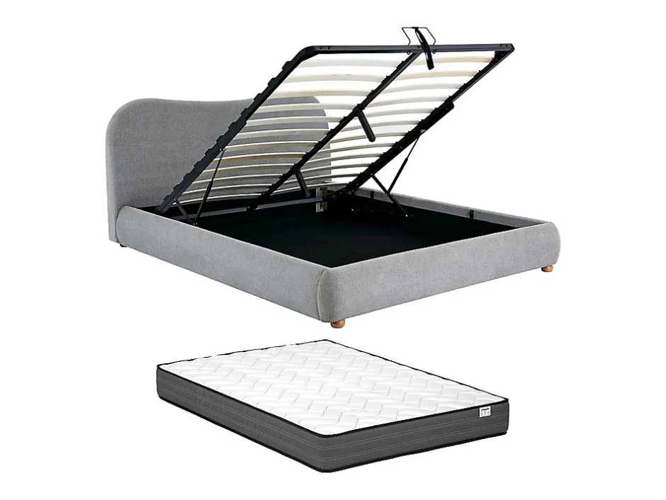 Vente-unique Lit coffre 180 x 200 cm - Tissu - Gris clair + Matelas - VANARI