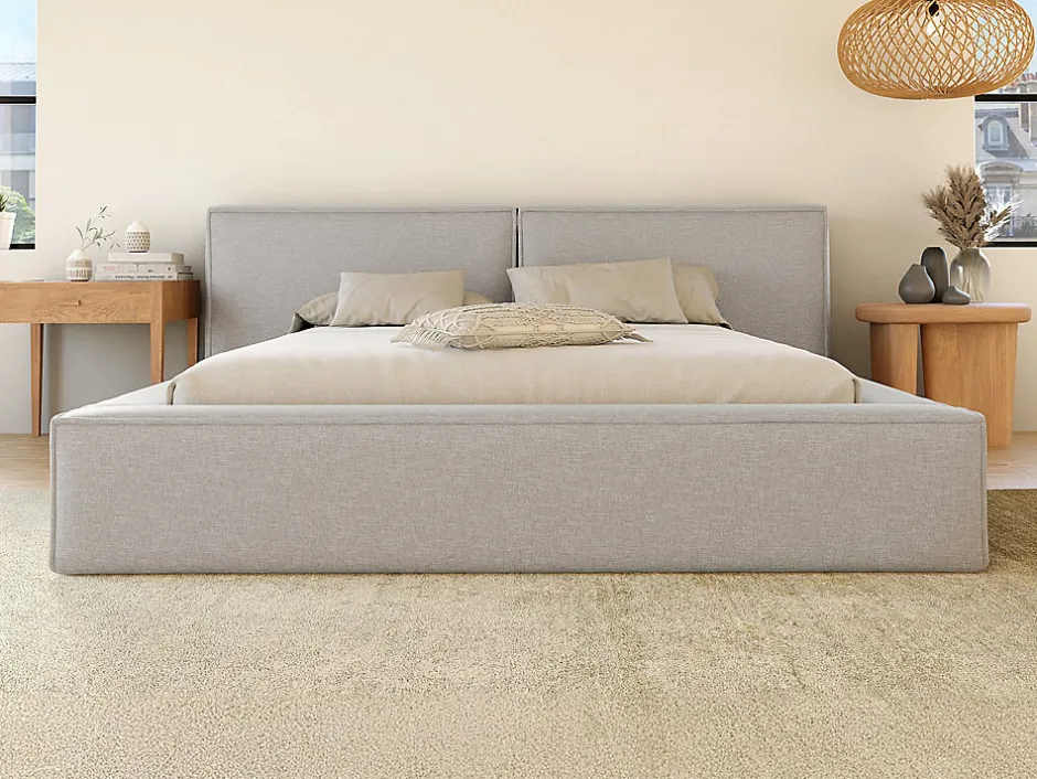 Vente-unique Lit coffre 140 x 190 cm - Tissu - Gris clair - TIMANO Sale
