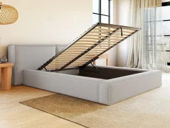 Vente-unique Lit coffre 140 x 190 cm - Tissu - Gris clair - TIMANO Sale