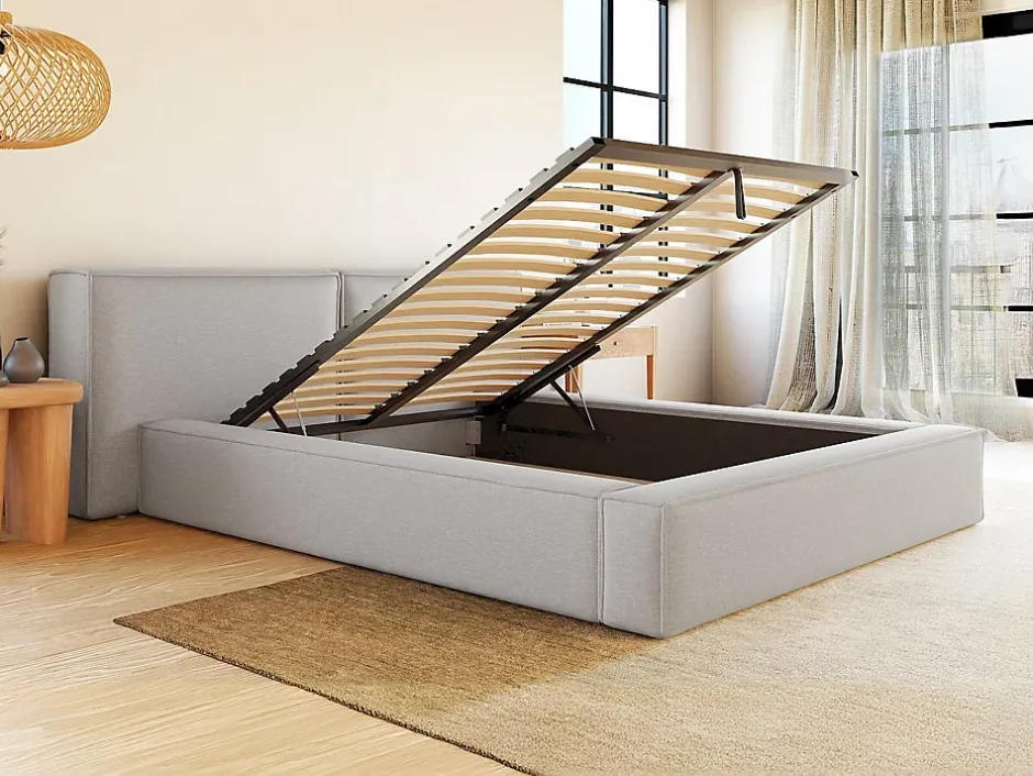 Vente-unique Lit coffre 140 x 190 cm - Tissu - Gris clair - TIMANO Sale