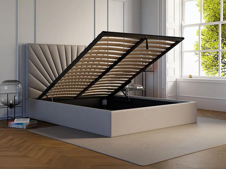 Vente-unique Lit coffre 180 x 200 cm - Tissu - Beige + Matelas - RILIODA