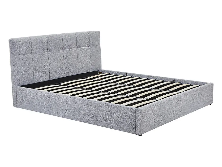 Vente-unique Lit coffre 180 x 200 cm - Tissu bouclette - Gris - MAZIRI