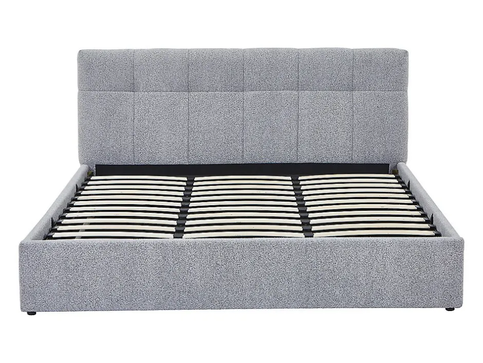 Vente-unique Lit coffre 180 x 200 cm - Tissu bouclette - Gris - MAZIRI