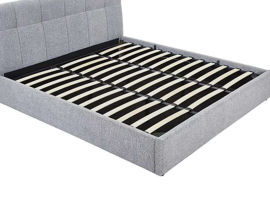 Vente-unique Lit coffre 180 x 200 cm - Tissu bouclette - Gris - MAZIRI