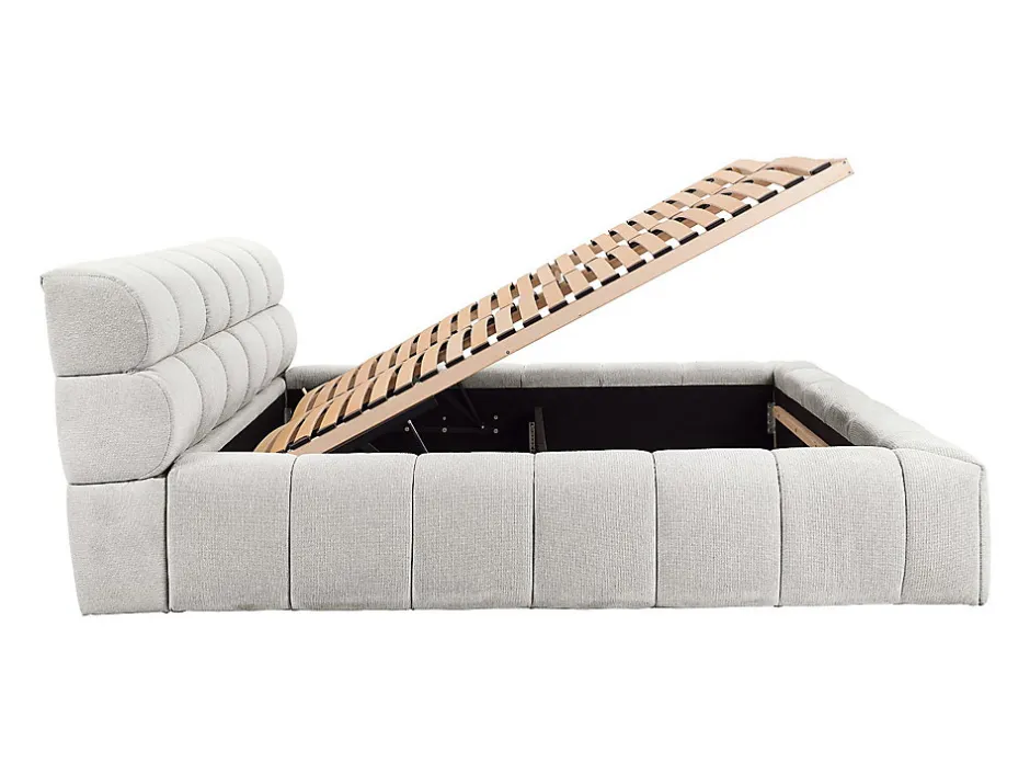 Vente-unique Lit coffre 160 x 200 cm - Tissu - Gris clair - FORVIK