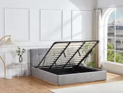 Vente-unique Lit coffre 180 x 200 cm - Tissu bouclette - Gris + Matelas - MAZIRI New