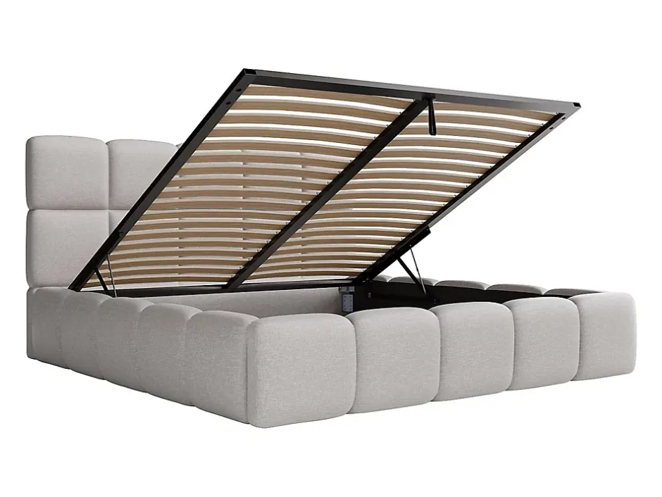 Vente-unique Lit coffre 180 x 200 cm - Tissu chiné - Gris clair - DAMADO II