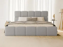 Vente-unique Lit coffre 180 x 200 cm - Tissu chiné - Gris clair - DAMADO II
