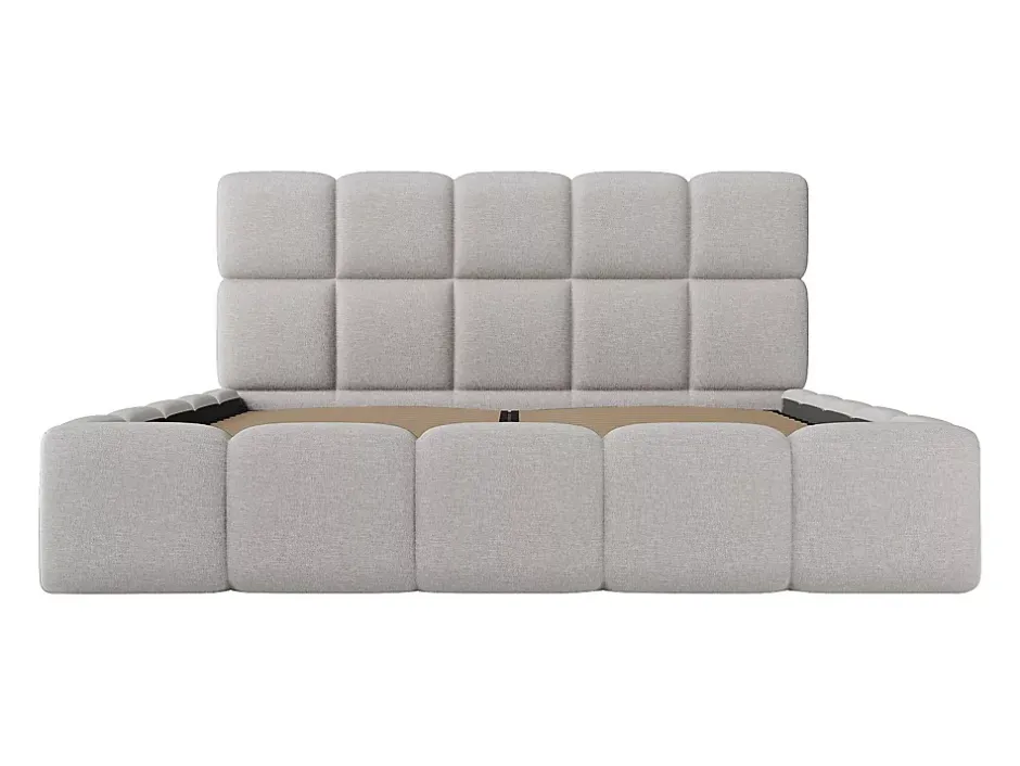 Vente-unique Lit coffre 180 x 200 cm - Tissu chiné - Gris clair - DAMADO II