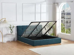 Vente-unique Lit coffre 180 x 200 cm - Tissu bouclette - Bleu canard + Matelas - MAZIRI
