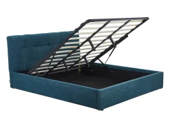Vente-unique Lit coffre 180 x 200 cm - Tissu bouclette - Bleu canard + Matelas - MAZIRI