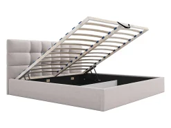 Vente-unique Lit coffre 200 x 200 cm - Tissu - Beige - ELIAVA Discount