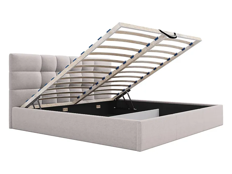 Vente-unique Lit coffre 200 x 200 cm - Tissu - Beige - ELIAVA Discount