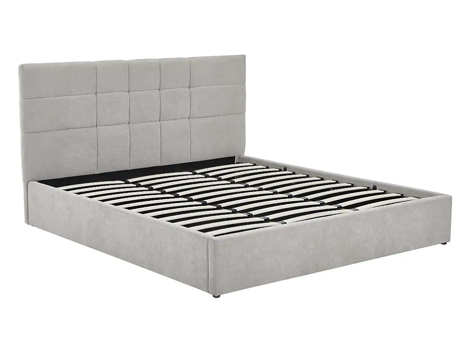 Vente-unique Lit coffre 180 x 200 cm - Tissu - Gris - HOPEYA Online