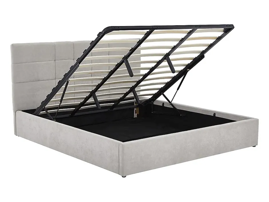 Vente-unique Lit coffre 180 x 200 cm - Tissu - Gris - HOPEYA Online