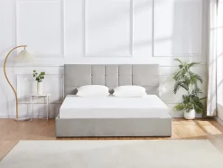 Vente-unique Lit coffre 180 x 200 cm - Tissu - Gris + Matelas - HOPEYA