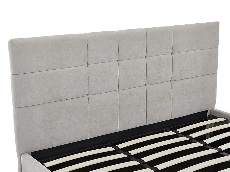 Vente-unique Lit coffre 180 x 200 cm - Tissu - Gris + Matelas - HOPEYA