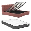 Vente-unique Lit coffre 180 x 200 cm - Tissu bouclette - Terracotta + Matelas - MAZIRI Online