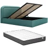 Vente-unique Lit coffre 180 x 200 cm - Tissu chiné - Bleu canard + Matelas - FIREZA