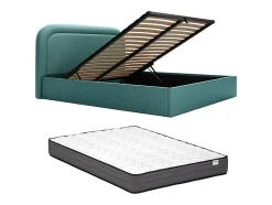 Vente-unique Lit coffre 180 x 200 cm - Tissu chiné - Bleu canard + Matelas - FIREZA