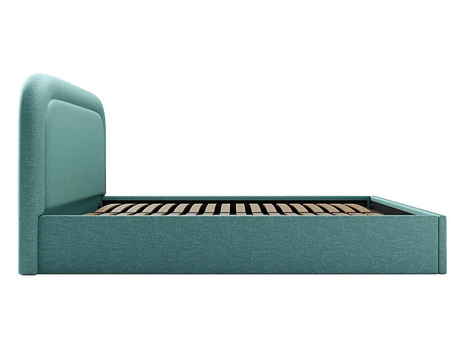 Vente-unique Lit coffre 180 x 200 cm - Tissu chiné - Bleu canard + Matelas - FIREZA