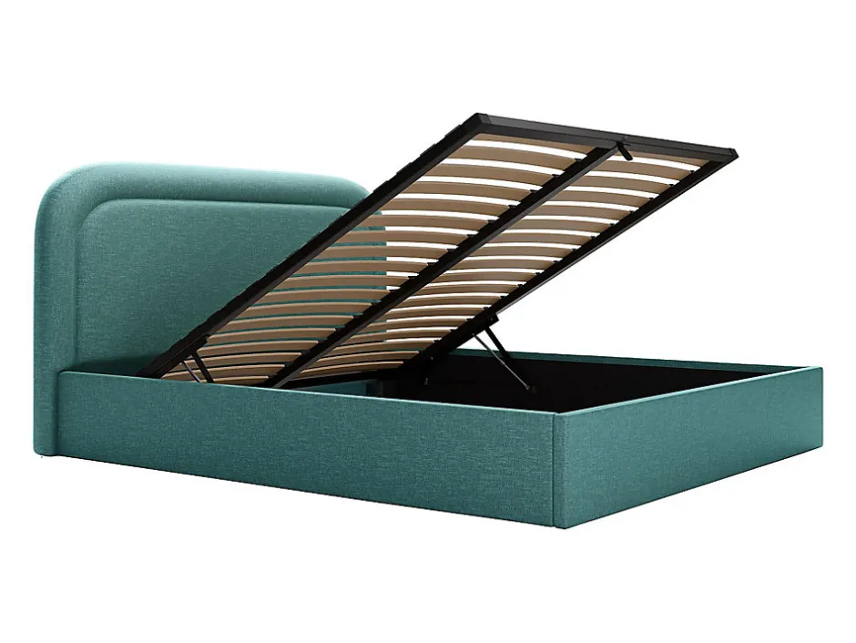 Vente-unique Lit coffre 180 x 200 cm - Tissu chiné - Bleu canard + Matelas - FIREZA