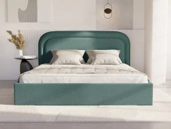 Vente-unique Lit coffre 180 x 200 cm - Tissu chiné - Bleu canard + Matelas - FIREZA
