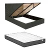 Vente-unique Lit coffre 180 x 200 cm - Velours - Gris anthracite + Matelas - RILIODA