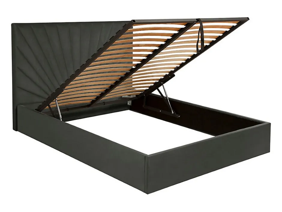 Vente-unique Lit coffre 180 x 200 cm - Velours - Gris anthracite + Matelas - RILIODA