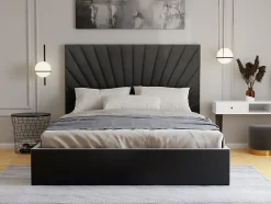 Vente-unique Lit coffre 180 x 200 cm - Velours - Gris anthracite + Matelas - RILIODA