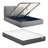 Vente-unique Lit coffre 180 x 200 cm - Velours côtelé - Gris + Matelas - NAYOLA