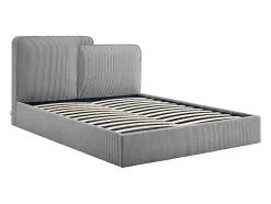 Vente-unique Lit coffre 180 x 200 cm - Velours côtelé - Gris + Matelas - NAYOLA
