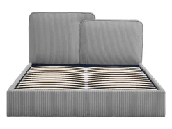 Vente-unique Lit coffre 180 x 200 cm - Velours côtelé - Gris + Matelas - NAYOLA