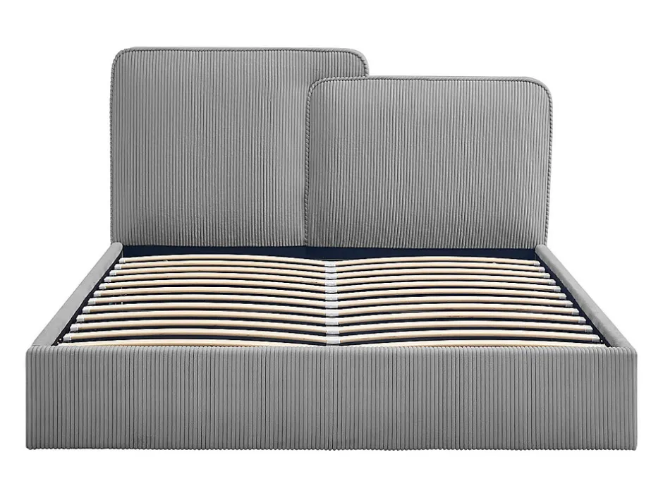 Vente-unique Lit coffre 180 x 200 cm - Velours côtelé - Gris + Matelas - NAYOLA
